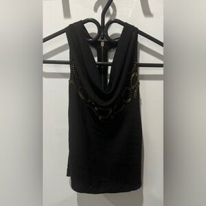 Ark & Co Black sleeveless Top with gold beads and full zipper back